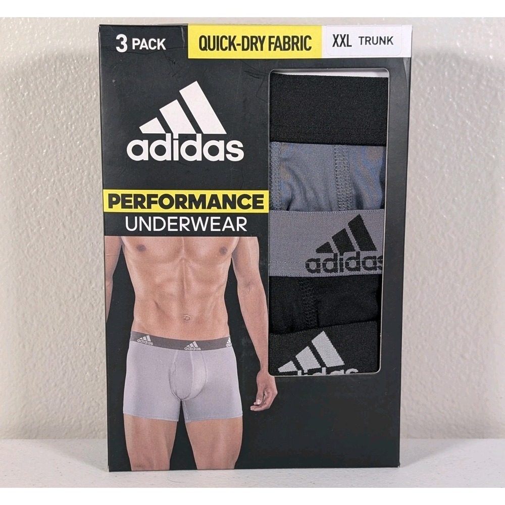 Adidas Men's Performance 3-Pack Trunk Underwear Size XXL Black/Gray Quick Dry